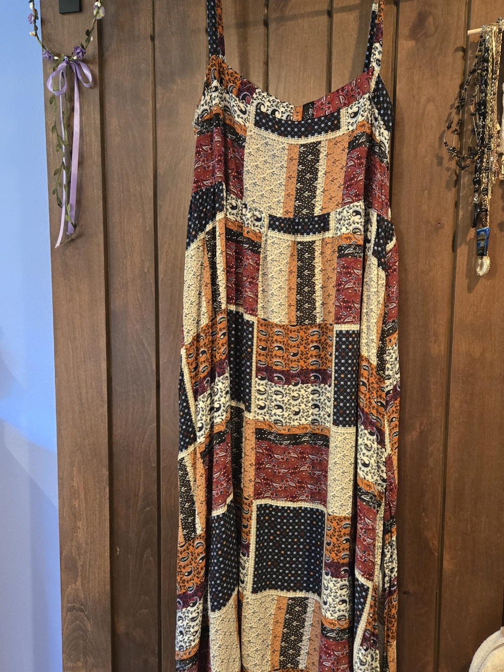NATURAL LIFE Patchwork Maxi Skirt in Red, Navy & Mustard